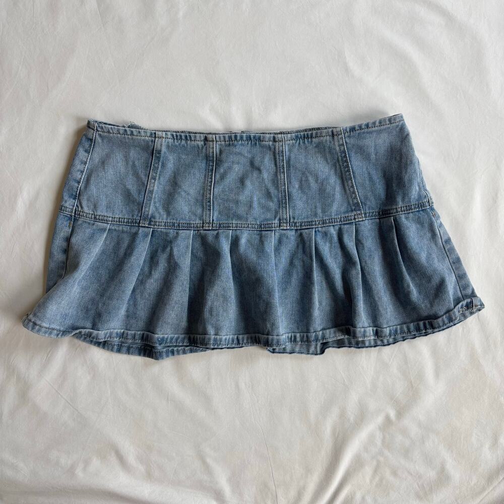 Y2K low rise pleated denim skirt cotton - size 1X